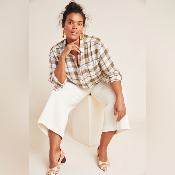 Anthropologie Isadora Button Back Tunic Top in Brown Plaid Medium - Picture 12 of 13